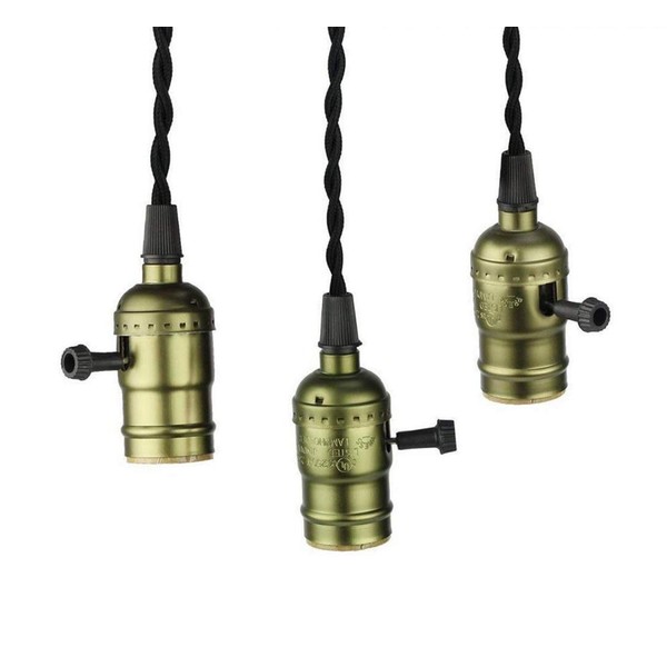 Vintage Triple Light Socket Pendant Hanging Light Cord Plug-in Light