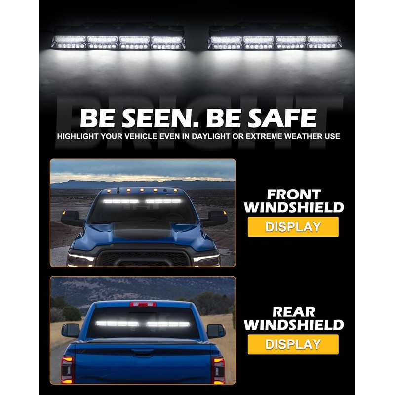 HLauto 604N Emergency Dash Strobe Lights: 2x16.8 inch White Security