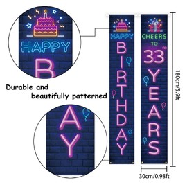 Neno Glow Happy 33rd Birthday Porch Sign Door Banner Decor Colorful – Cheers to 33 Years Old Birthday Party Theme Decorations for Men Women Supplies