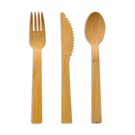 Premium Disposable Bamboo Cutlery Set 150 Pieces | Disposable Reusable Cutlery Set for Parties, Events, Picnic, Camping -17 cm Long Sturdy and Strong | 100% Bamboo |