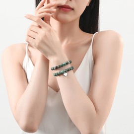 AWARDSEN 2 pieces heart gemstone bracelet women, crystal bracelet gemstone 8 mm gemstone jewellery, healing stones bracelet, partner bracelets, gift for women, No gemstone