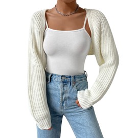 GORGLITTER Women's Open Front Cardigan Sweater Trendy Dressy Cute Long Sleeve Bolero Shrug Fall Knit Short Cardigan White Medium