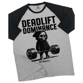 D R DETROIT REBELS Deadlift Dominance Raglan Tshirt for Men Motivational Gym 3/4 Sleeve Shirts (Deadlift Dominance GreyBLK-XXL)