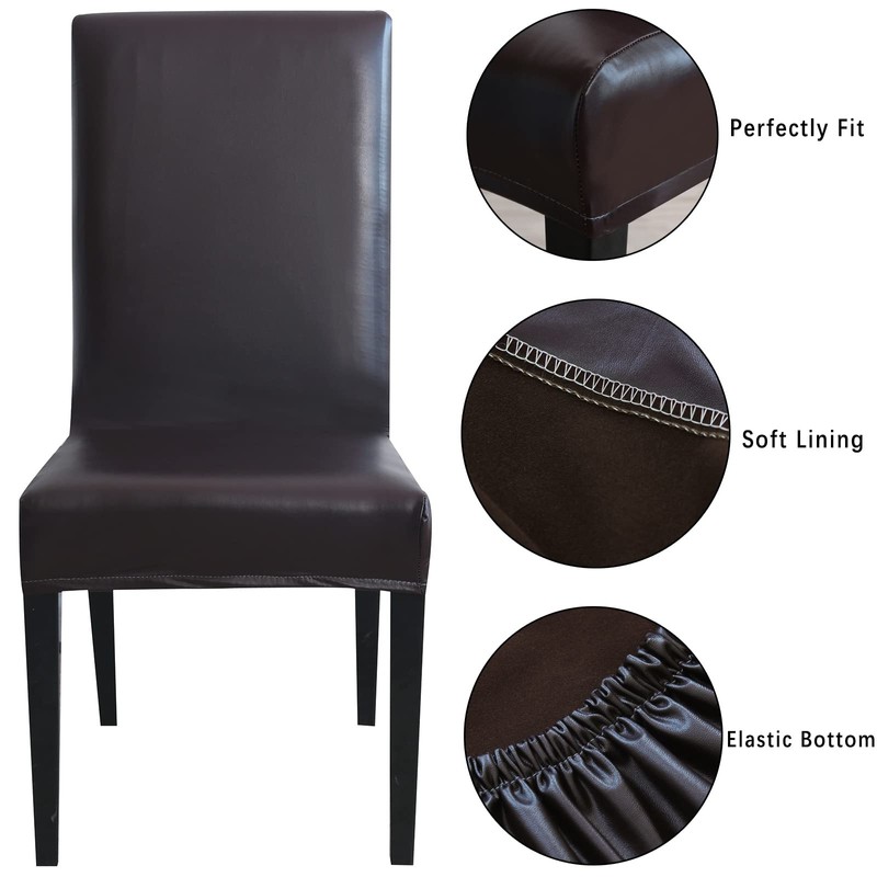 Qubjus Dining Chair Covers, Solid Pu Leather Waterproof Oilproof Stretch