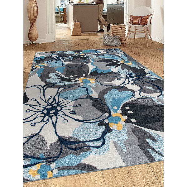 Modern Large Floral Non-Slip (Non-Skid) Area Rug 5 X 7