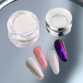 PrettyDiva Aurora Chrome Nail Powder - Moonlight Chrome Nail Powder with Multi Color Shifting Metallic Powders Mirror Effect, Magic Moonlight Yellow Effect Iridescent Pigment Powder for Nails
