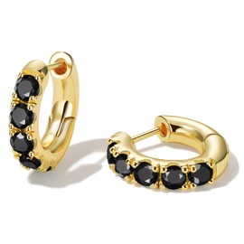 GLoquat 14k Gold Plated Black Cubic Zirconia Hoop Earrings for Women Sterling Silver Post