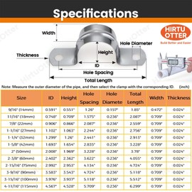 10 PCS 4-11/16 Inch, 304 Stainless Steel Heavy-Duty Pipe Clamps - Two Hole U-Bracket Conduit Clips for HVAC/Electrical/Plumbing, Secure Rigid Pipe/Tube on Wood/Metal/Concrete (115mm)