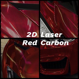 Lypumso 2D Holographic Carbon Fiber Vinyl Wrap, High Gloss Red Chrome Wrapping Film with Air Release Technology Auto Car Sticker Decal Sheet, Self Adhesive DIY Paint Replacement Wrap Roll 1ft x 5ft