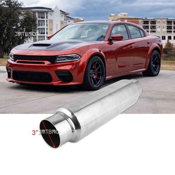 JMTBNO 3" Inlet/Outlet Exhaust Mufflers Resonator SS 16"L For Dodge