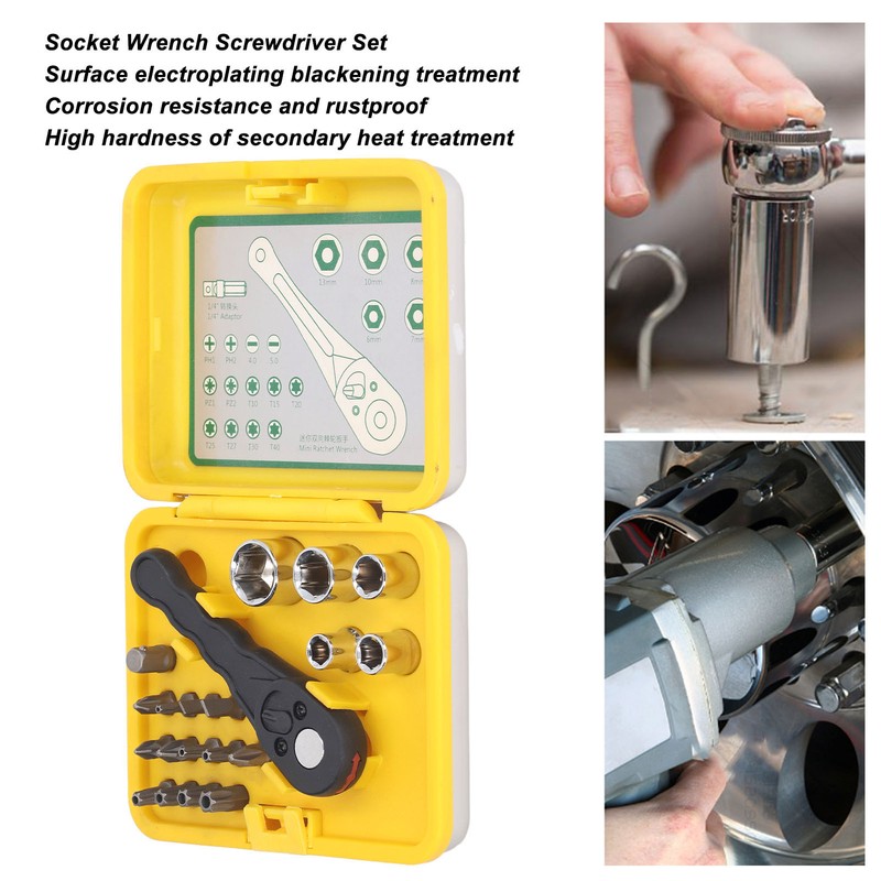 20Pcs Socket Wrench Screwdriver Set Ratchet Bit Tool Box Multifunctional