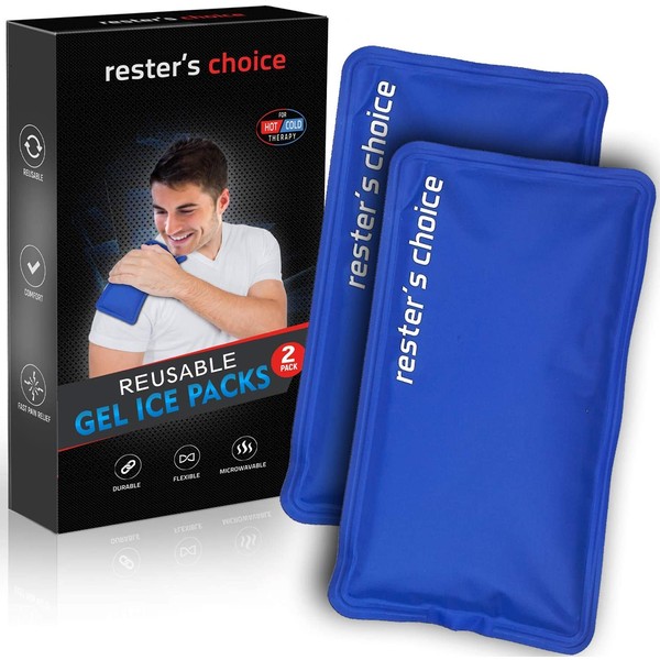 Rester's Choice Gel Cold & Hot Packs (2-Piece Set) Medium 5x10 in. Reusable Warm or Ice Packs for Injuries, Hip, Shoulder, Knee, Back Pain – Hot & Cold Compress for Swelling, Bruises, Surgery