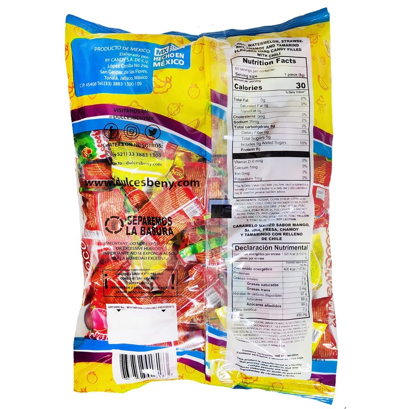 BENY LOCOCHAS MIX FLAVORS HARD CANDY 1LB .098 OZ 60