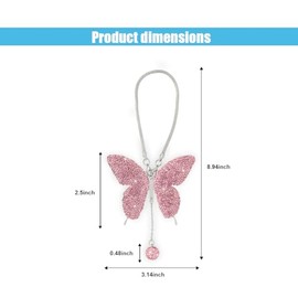 JOYCOURT Bling Butterfly Diamond - Accesorios para colgar en el coche para mujer, color rosa | Crystal Butterfly Rear View Mirror Luck Car Decoration 