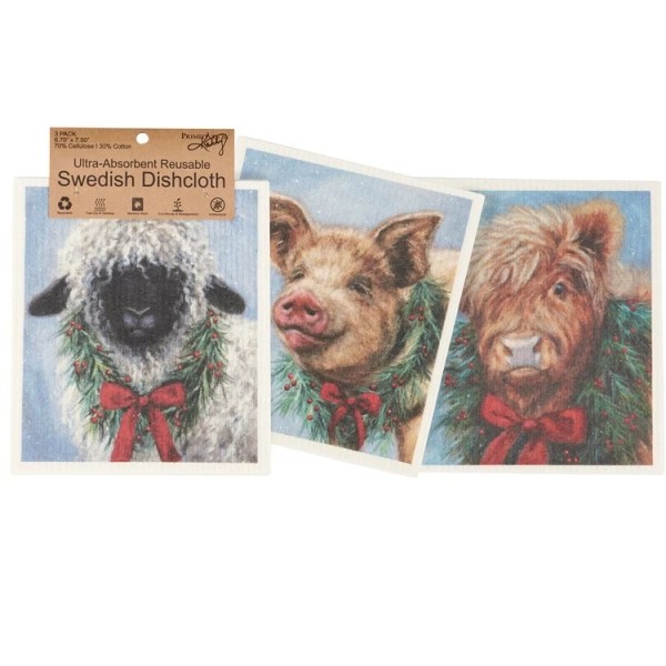 Christmas Animal Swedish Dishcloth Set of 3