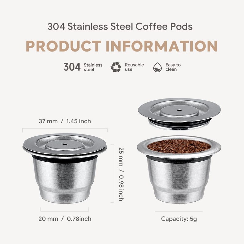 Stainless Steel Refillable Coffee Espresso Capsules, Reusable Coffee Pods Compatible