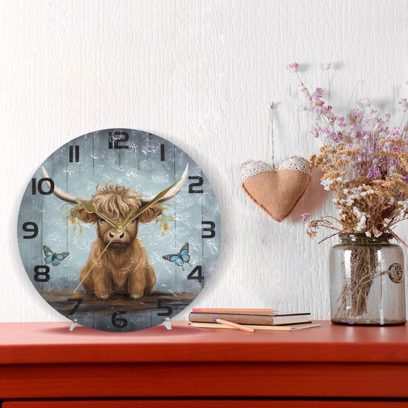 ALAZA Highland Cow Baby Wall Clock Non Ticking Decorative Desk