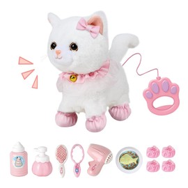Fivtsme Cat Toy Children, Interactive Plush Toy Cat, Toy Cat for Children, with Remote Controlled Lead & Accessories, Walking, Barking, Interactive Plush Toy Pets, for 2 3 4 5 Years Old