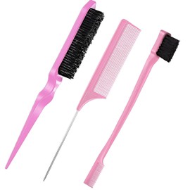Edges Brush, 3 Stück Sleek Bun Bürste Für Sleek Zopf, Witbicg Teasing Brush Haarbürste Borstenkamm Baby Hair Brush Toupierbürste Babyhaare Geeignet Für Friseur Dame Baby Kind (Rosa)