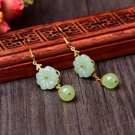 Unbranded 18K Gold Plated Green Agate Flower Dangle Drop Earrings for Women,Flower Earring