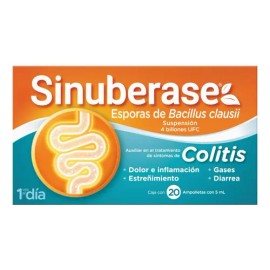 Sinuberase Probióticos en Suspensión Bacillus Clausii 4 Billones UFC 20 Ampolletas de 5 ml. Alivio Prolongado Desde la Raíz para la Colitis