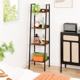 Yoobure Yoobure Ladder Shelf, 4 Tier Tall Ladder Bookshelf Corner Shelf, Industrial Book Shelf Ladder Bookcase Narrow, Standing Storage Shelves Display Shelf for Bedroom Living Room Office Kitchen Bathroom