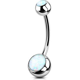OUFER 14G Belly Button Piercing Titanium Piercing Navel Long Short White Opal Gemstone Balls Belly Button Piercing Navel Bars Silver 1.6 mm Navel Ring Woman Jewellery, Titanium