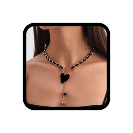 Reaky Heart Pendant Necklaces Black Beaded Necklace Chain Simple Necklaces for Women