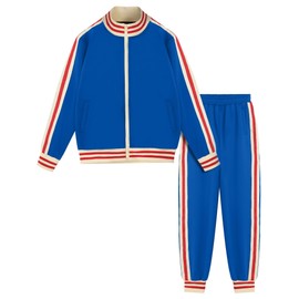 BPXOEO Boys' Tracksuits Set Long Sleeve Full Zip Active Jackets & Jogger Pants Suits 2 Piece Kids Sweatsuit Outfits for 4-5 Years Light Blue