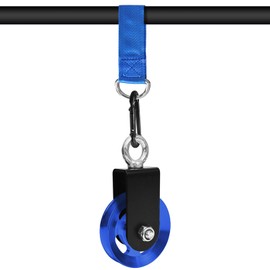 LFJ Aluminum Alloy Cable Pulley with Swing Strap Carabiner, 90mm Pulley Wheel for LAT Pulley System DIY Pull Down Attachment,Ladder Lift,Home Gym Equipment (Aluminum Alloy, Blue)