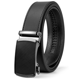 SKiporty Mens Belt,Ratchet Belts for Men Leather 1 3/8'' Adjustable for Dress Jeans A-Jet Black 28" to 34" Waist Adjustable