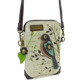 CHALA Canvas Cell Phone Crossbody Purse - Women Multicolor Handbag with Adjustable Strap - Bird - sand