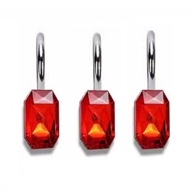 AKUYAO - Juego de 12 ganchos de cortina de ducha con diseño de rubí, ganchos de ducha de metal para forro de cortina de ducha, anillos de ducha rojos a prueba de óxido para accesorios de cortina de