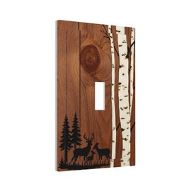 Rustic Farmhouse Brown Wood Deer Light Switch Cover Decorative