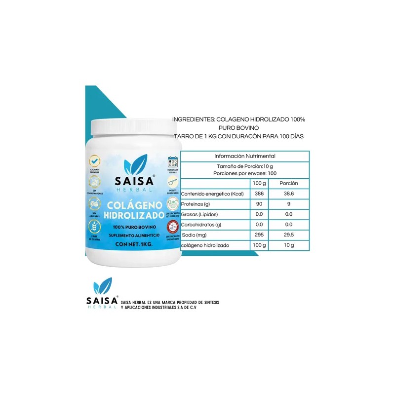 Colágeno Hidrolizado En Polvo 1 Kg - Saisa