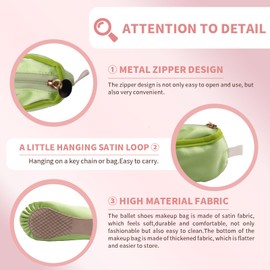 WKLOUYHE Ballet Shoe Makeup Bag Ballet Slipper Pouch Mini Makeup Bag Dancers Gifts Dance Bag for Girls (Green)