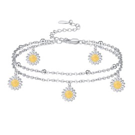Palpitate Daisy Anklets for Women 925 Sterling Silver Anklets Bracelets Daisy Jewelry Gifts Birthday Anniversary Christmas