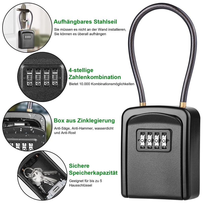 Diyife Key Safe with Removable Cable, Waterproof Key Cabinet Key