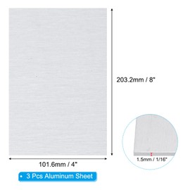 PATIKIL 6061 T651 Aluminum Sheet Metal 4 x 8 x 1/16(0.0625") Inch 3Pcs Flat Plain Aluminum Plate Covered Stock with Protective Film, Heat Rectangle 1.5MM for Lndustry Crafting