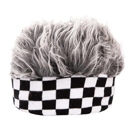 White Fang CZ703 Men's Humor Knit Hat, Short Wig Hat, Checked Item, Fashion, white