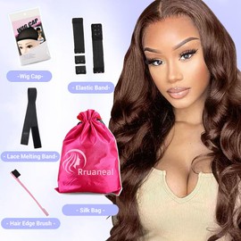 7x5 Brown Lace Front Wigs Human Hair 28Inch Wear and Go Glueless Wigs Pre Cut 220% Density Chocolate Brown Body Wave Human Hair Wigs for Black Women