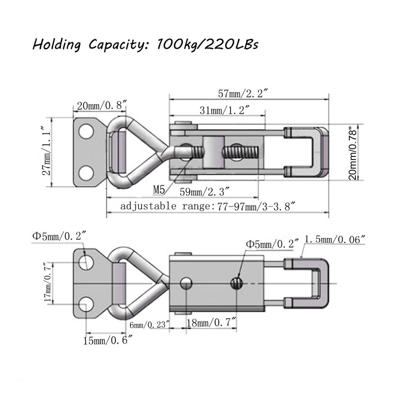 CUKAYO 2pcs Toggle Latch Clamp 4001, Adjustable 304 Stainless Steel