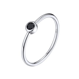 Silvora Simple women's ring, stackable with white/black zircons made of S925 silver, single acher simple ring with round/heart-shaped zirconia in round cut, ring size J (14.8) - 67 (21.4) in silver,