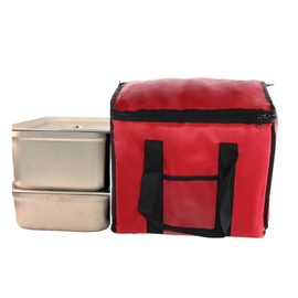 Chef Approved 12 x 12 Food Delivery Bag | Heavy Duty Insulated Soft-Sided Hot Cold Sandwich Carrier with Zipper Closure for Restaurant Shopping Grocery | Square Shape, 12"W x 12"D x 15"H, Nylon, Red