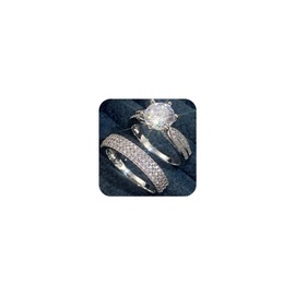 HUUGVBCO 925 Sterling Silver Wedding Rings for Him and Her Promise Rings for Couples Men s Tungsten Band & White Gold Plated 1.35CT Bridal Set with Princess Cut Cubic Zirconia
