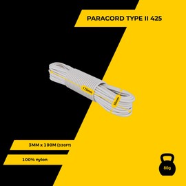 EdcX 3 mm Nylon Paracord 425 (15, 30, 50 and 100m) – 3 mm Type II, 100% Nylon Rope, 3 Strand Rope, 3 mm Nylon Rope in Many Colors (White, 15 m)