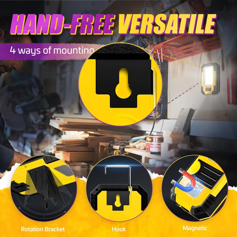 WARSUN Rechargeable Work Light LED Magnetic Mechanic Light Portable Worklight