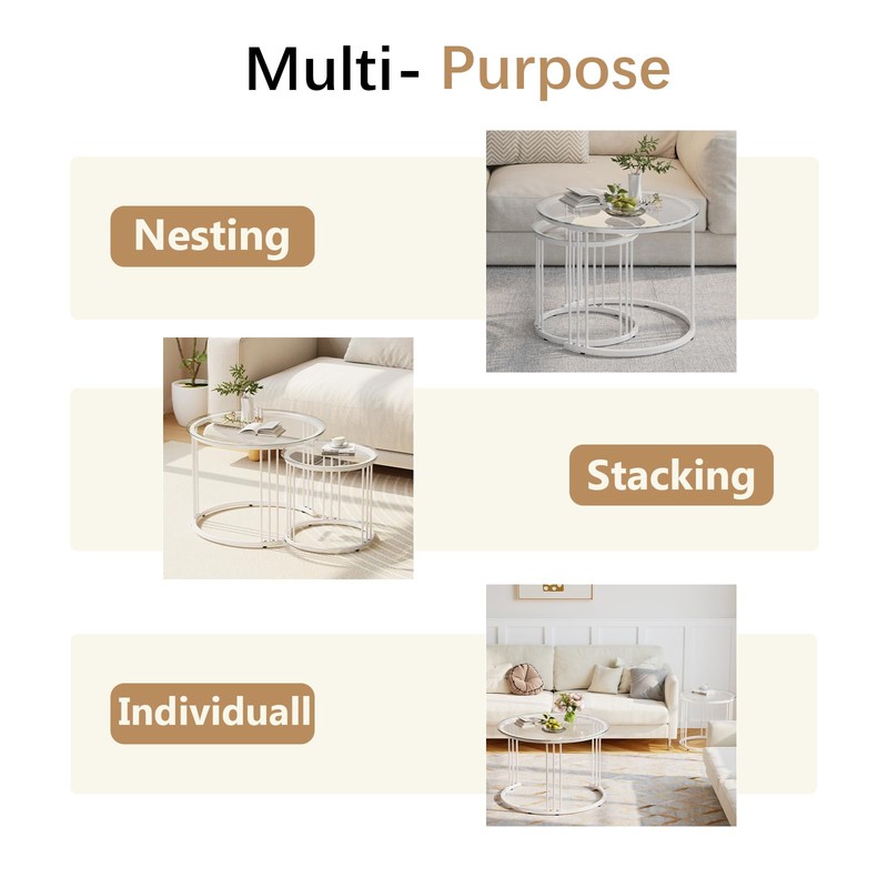 Garden 4 you Nesting Coffee Table, 23.6" Round Coffee Table