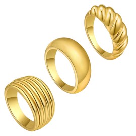 OIDEA Women's Gold Rings Set: 3 Pieces Gold-Plated Ring Jewellery Set Made of Stainless Steel for Women Ideal for Everyday Use and Special Occasions in Croissant Design as a Gift for Family Girlfriend