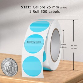 FINDAT Blue Round Thermal Labels 1 Inch Vinyl Circle Waterproof Direct Printer Sticker Self-Adhesive Perforated Name Tag for Logo DIY QR Design Office Address 500 PCS